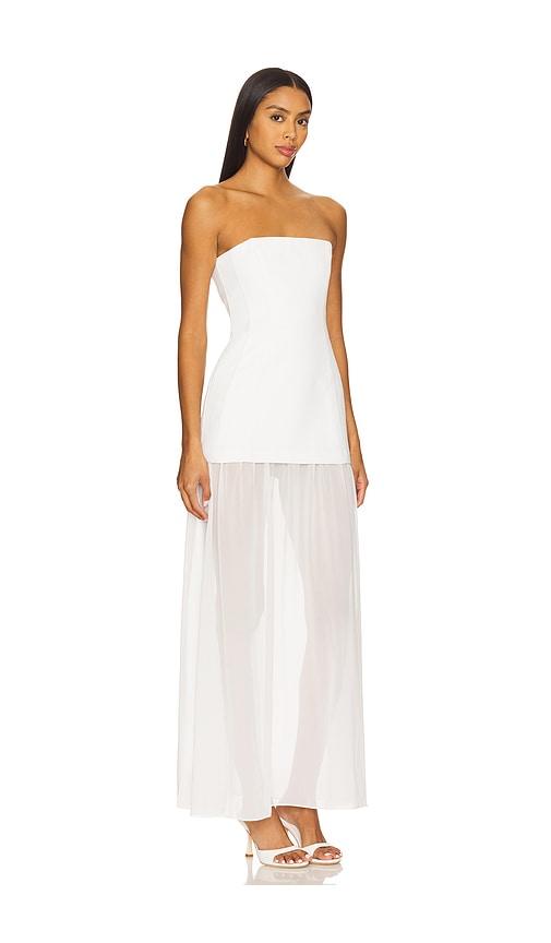 revolve strapless white dress Mini & Scarf by Revolve on styling Cambria Strapless Dress in White