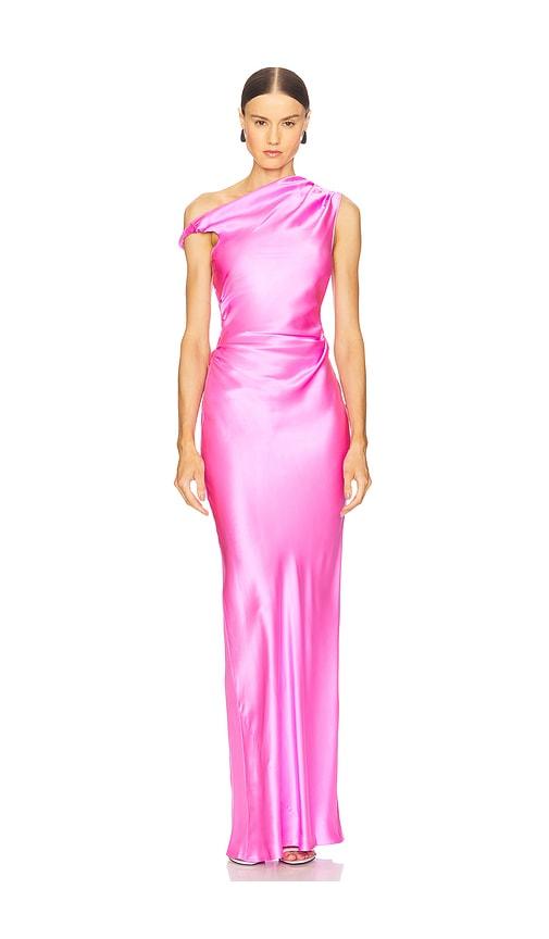 knee length dresses for ladies Amanda Uprichard Amalia Silk Gown in Hot Pink main image 0