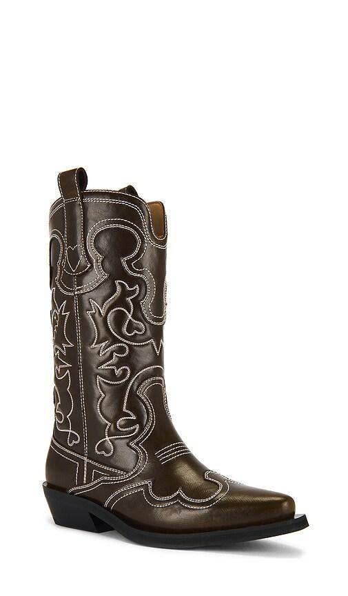 GANNI ウェスタンロングブーツ 箱B】GANNI ロングブーツ High Chelsea Boot Black Stitch