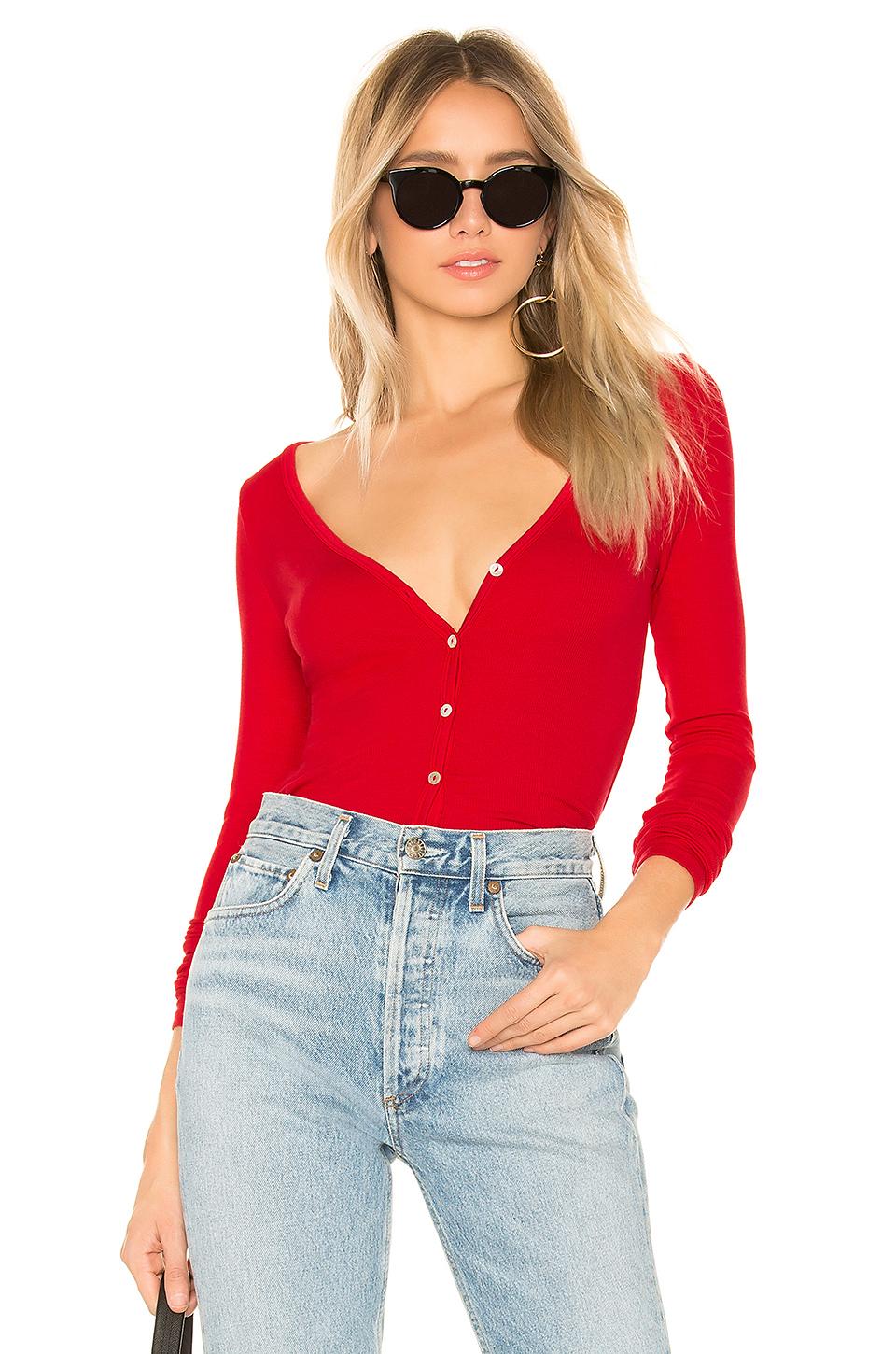 Lamade Synthetic Ribbed Cropped Cardigan Top  in Red Lyst