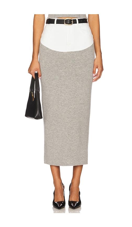 Self-Portrait Knit Denim Insert Midi Skirt in Gray Lyst