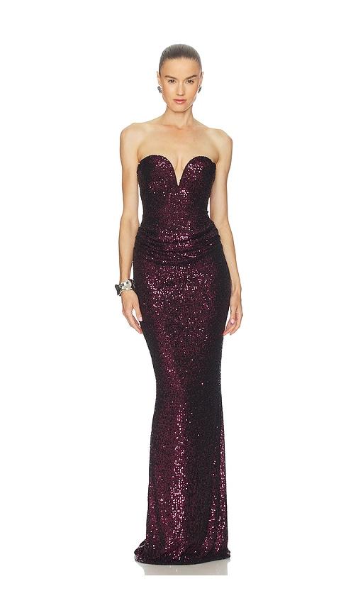 nookie burgundy dress Penelope Cowl Neck Gown Mulberry  Stylestarter