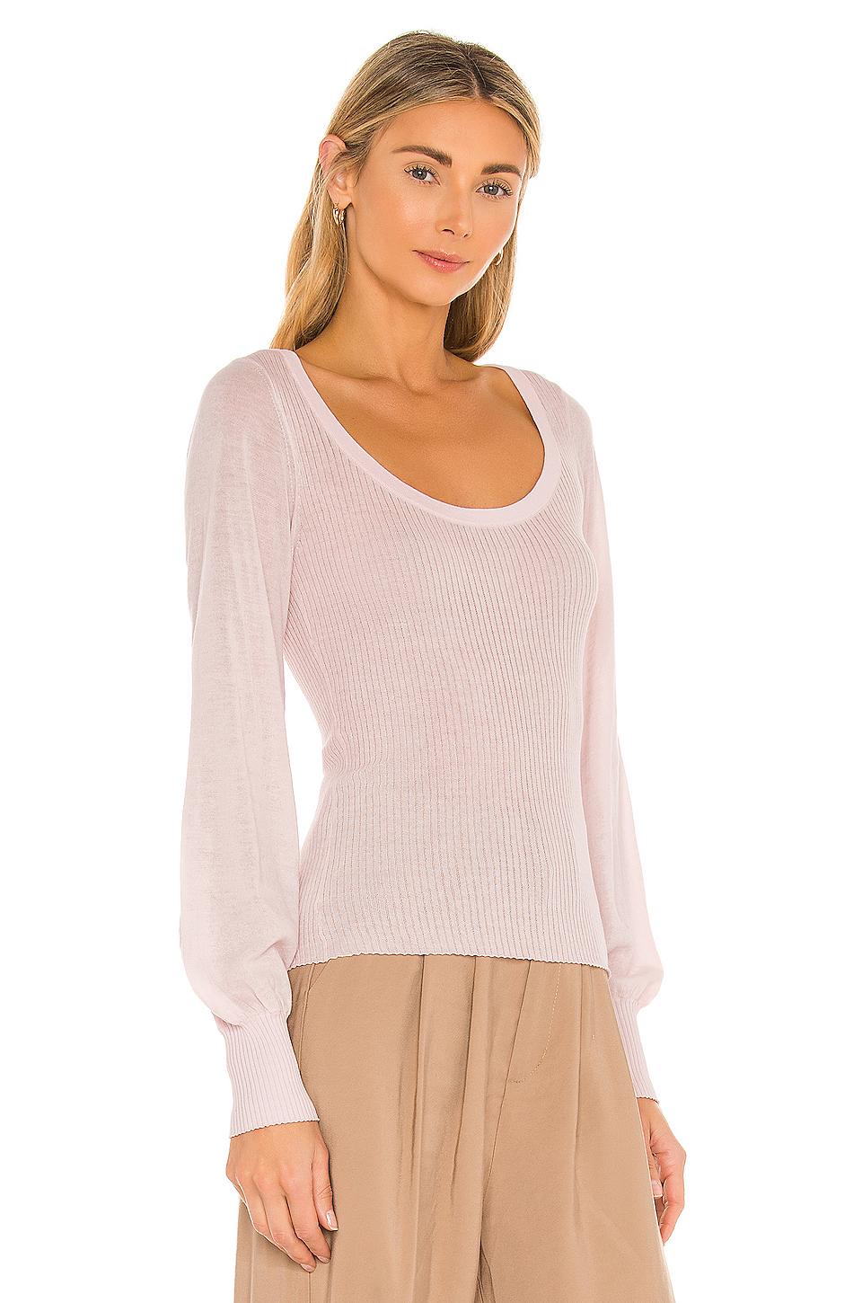 Autumn Cashmere Cashmere Rib Scoop With Sheer Bishop Sleeves Top in ...