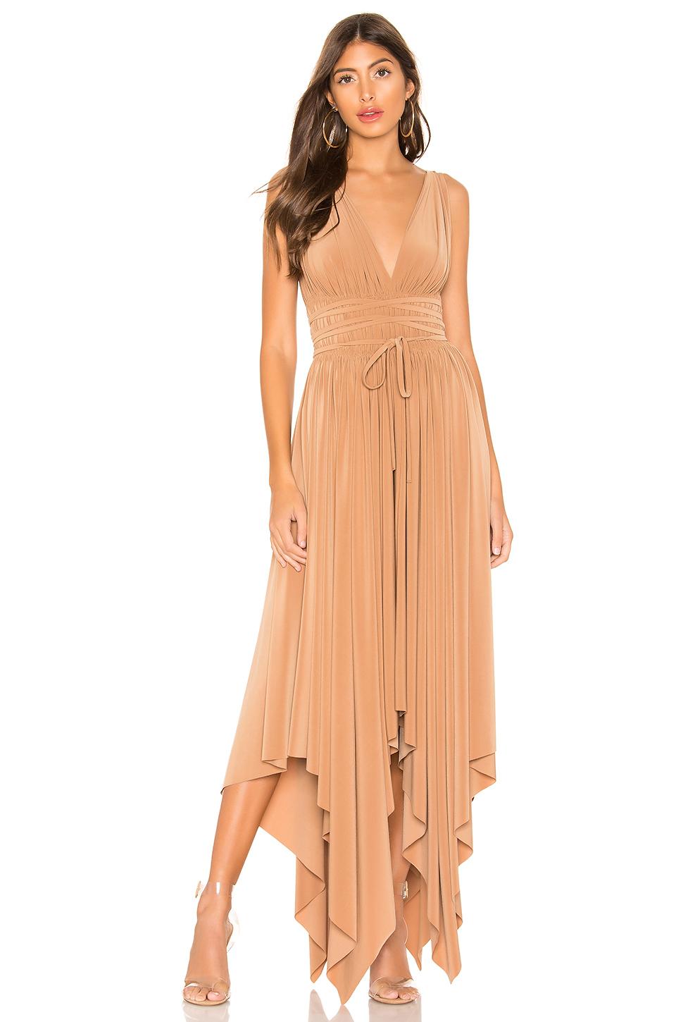 Norma Kamali Synthetic Goddess Dress in Brown - Lyst