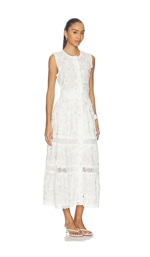 waimari jill sleeveless floral eyelet lace midi dress Waitlist 5/28 • Petal Sleeveless Floral Eyelet Lace Midi Dress White SMALL main image 1