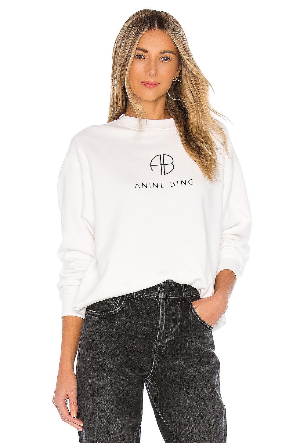 Anine Bing Ramona Monogram Sweatshirt in White