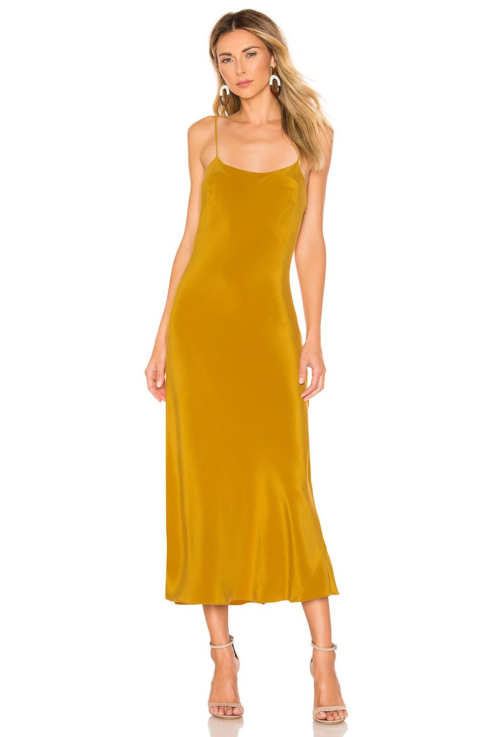 mustard silk slip dress