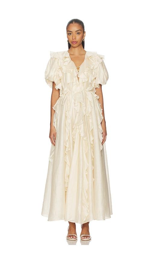 mac duggal pink embroidered flutter sleeve a-line dress Mac Duggal - Pink Lace Embellished Flutter Sleeve A-Line Gown main image 0