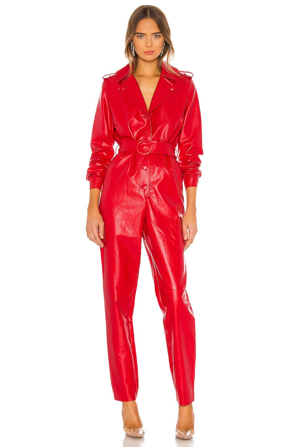 Ronny Kobo Alie Faux Leather Jumpsuit in Red | Lyst