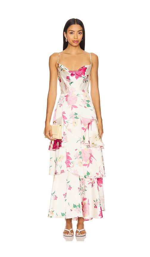 elliatt galadirel strapless asymmetric jacquard maxi dress Marlene Asymmetrical Gown E7042683 by Elliatt  White Runway