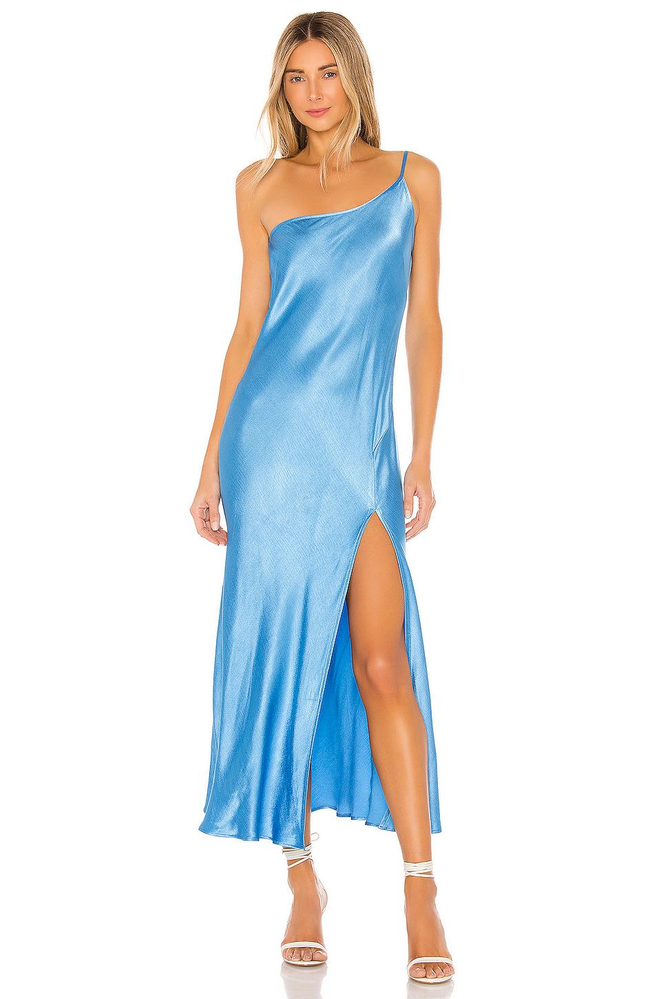 Satin Frederic Asymmetrical Midi Dress ...