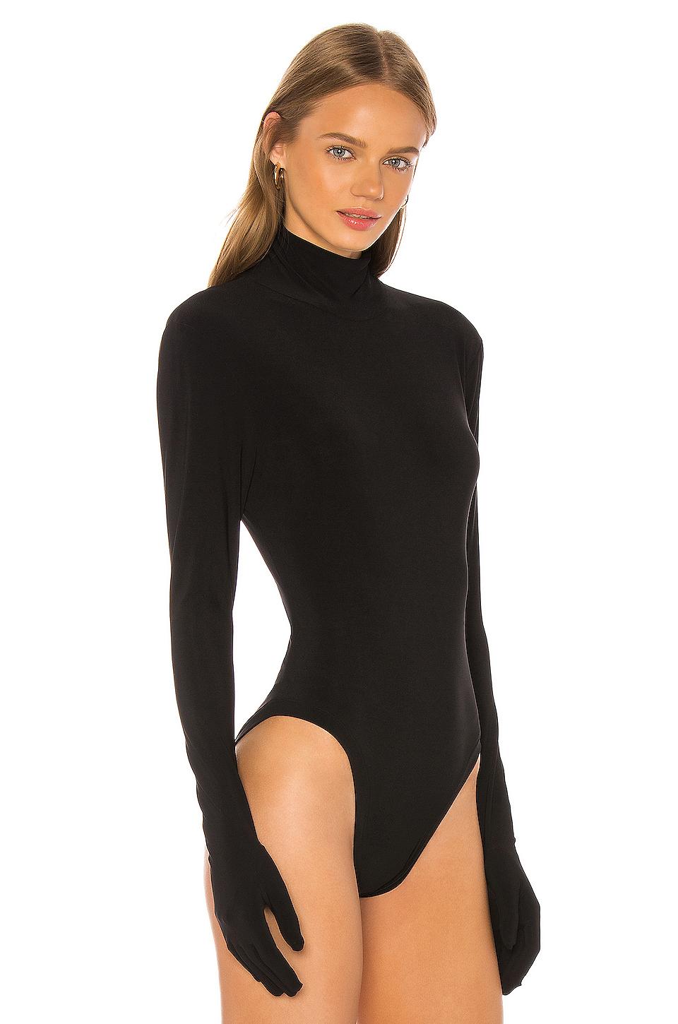 Norma Kamali Long Sleeve Turtle Bodysuit With Gloves in Black | Lyst