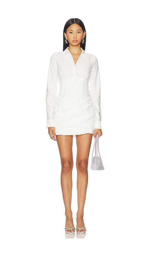 white button down shirt dress with corset Alice + Olivia button-down Corset Midi Dress | White