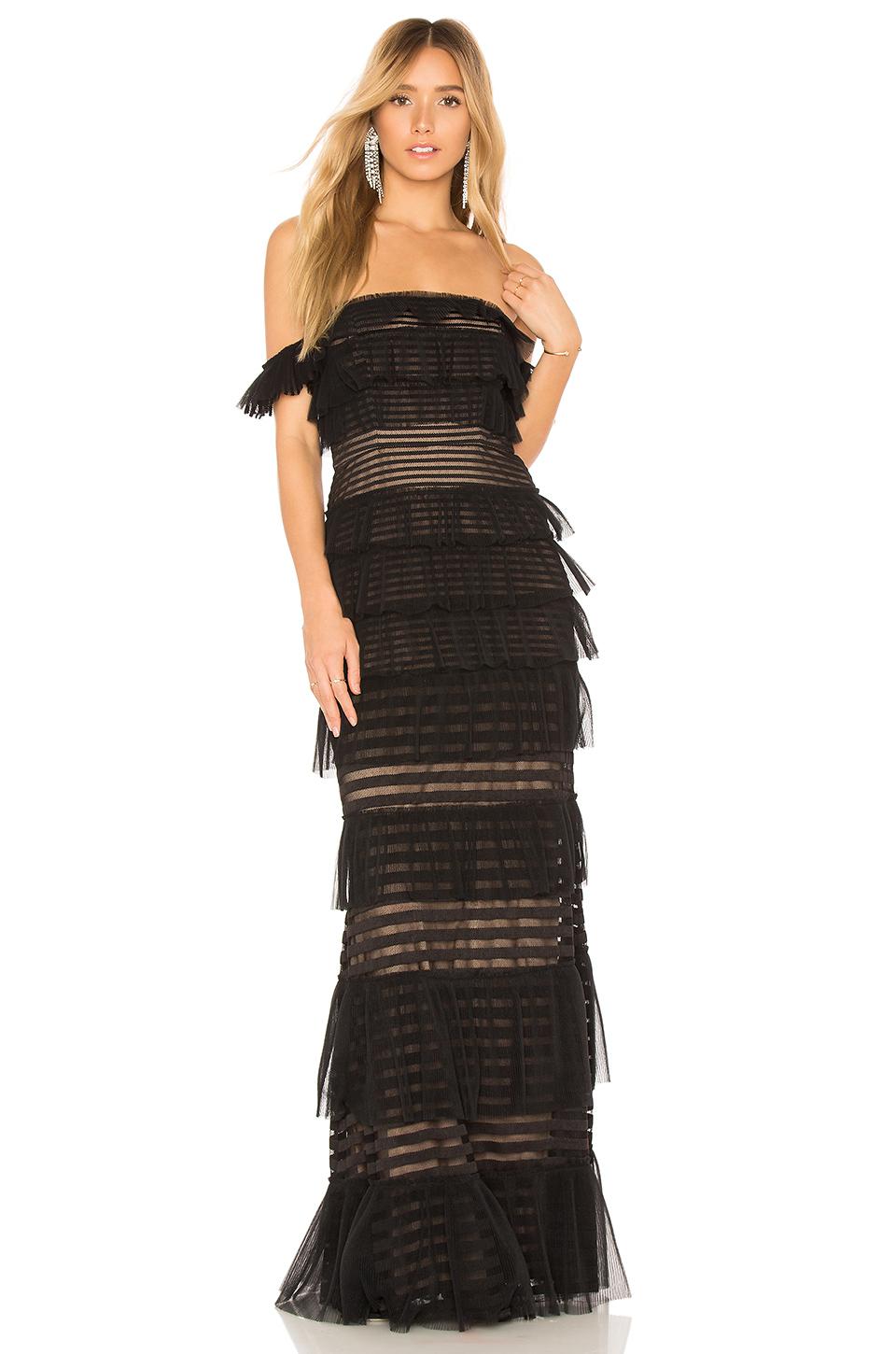 bcbg off the shoulder ruffle dress