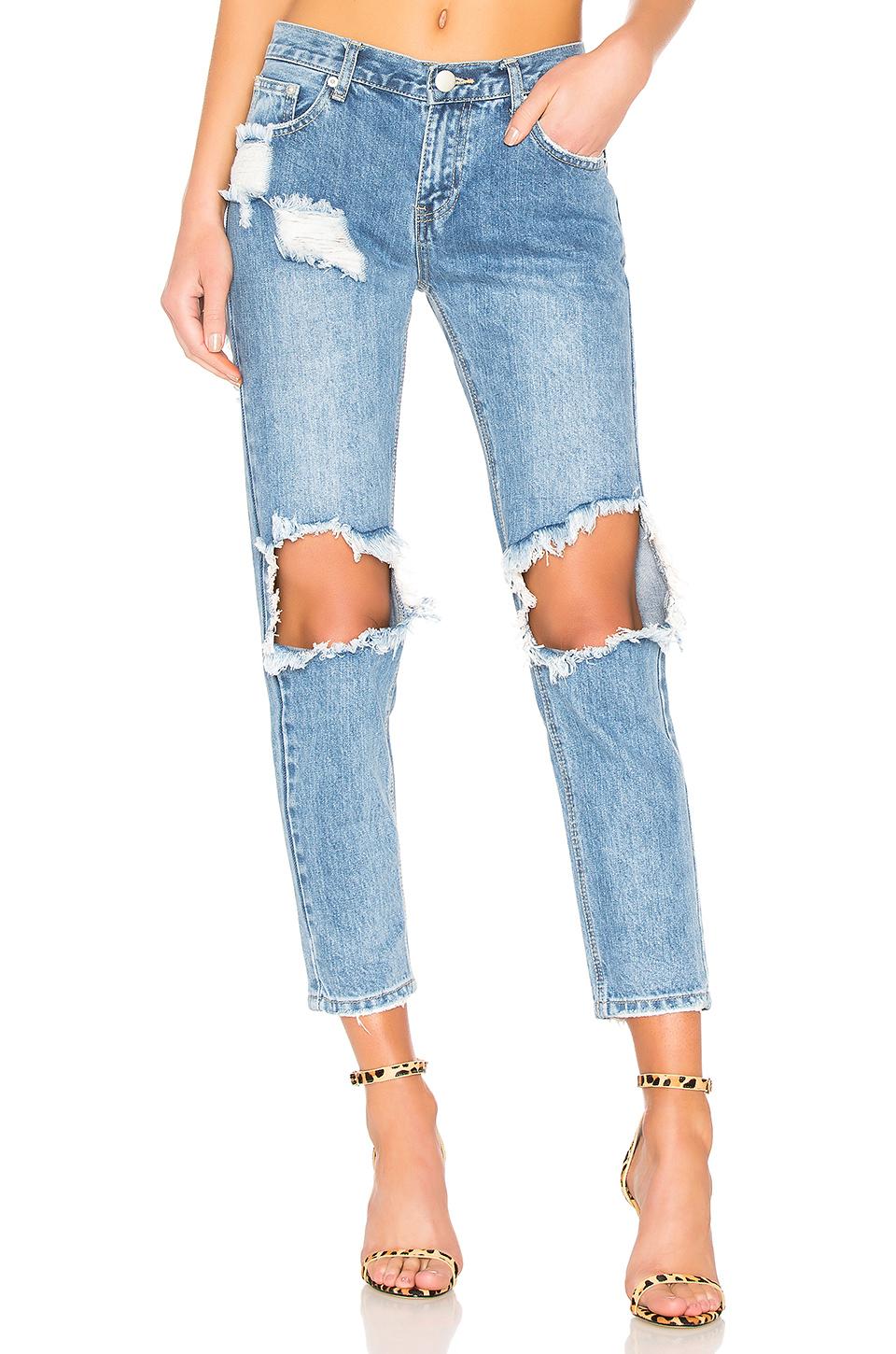superdown Synthetic Angie Girlfriend Jeans in Mid Wash Blue (Blue) - Lyst