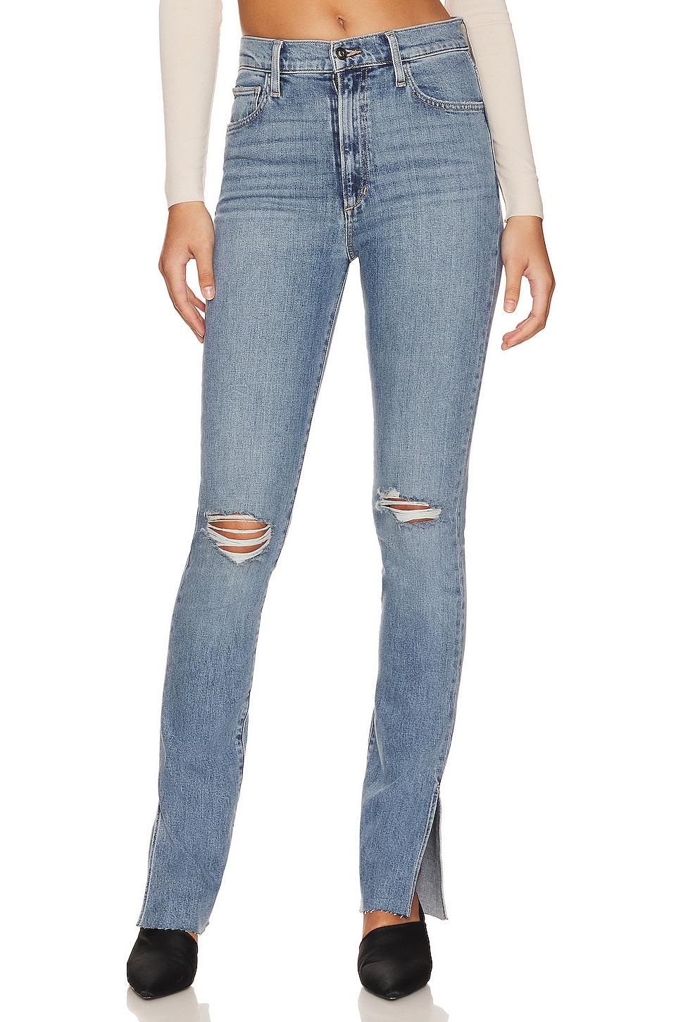 FAVORITE DAUGHTER Valentina Super High Rise Tower Jean With Slit in Blue | Lyst