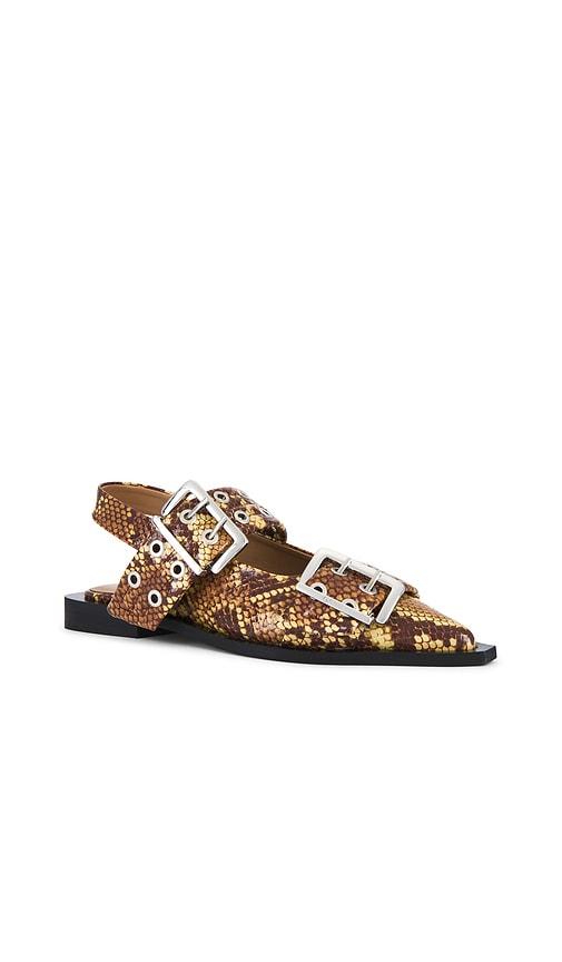 【GANNI】アニマルフラットサンダルバックル付き GANNI バックル フラットサンダル | ブラック | FARFETCH JP