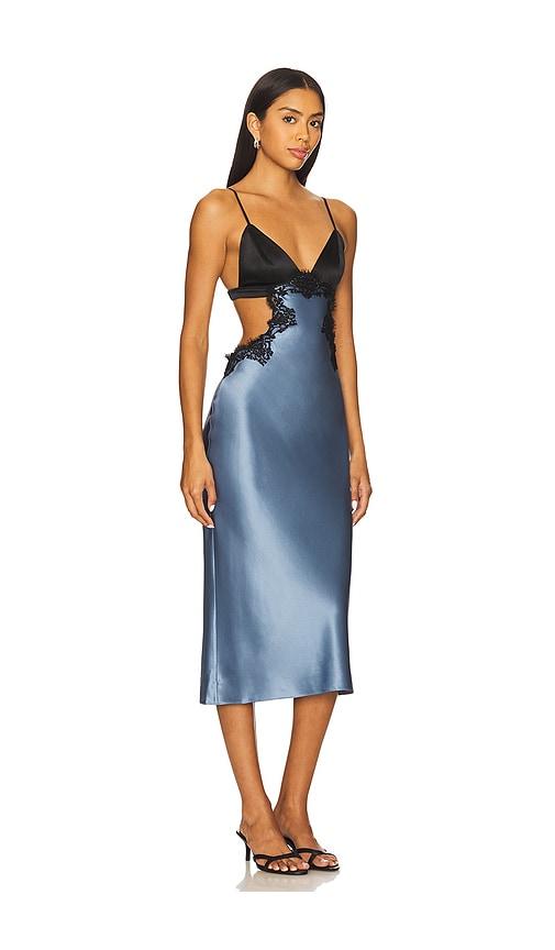 Fleur du Mal Silk And Lace Cutout Slip Dress in Blue | Lyst UK
