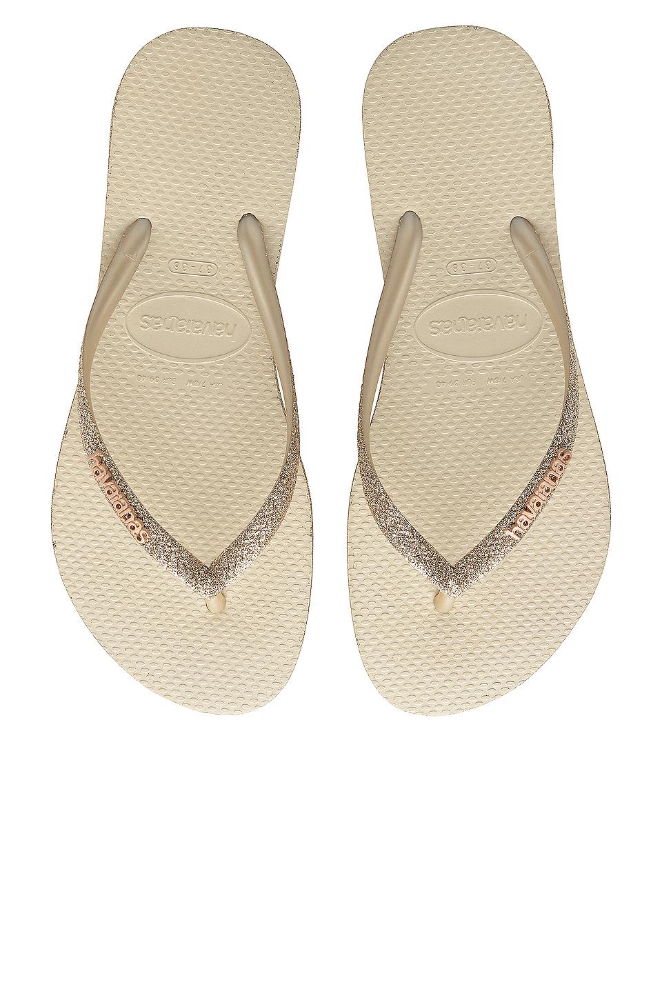havaianas beige slim glitter