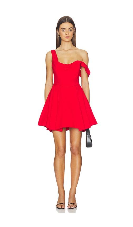 alice and olivia red mini dress ERNA MOCK NECK CAPE SLEEVE MINI DRESS in PERFECT RUBY