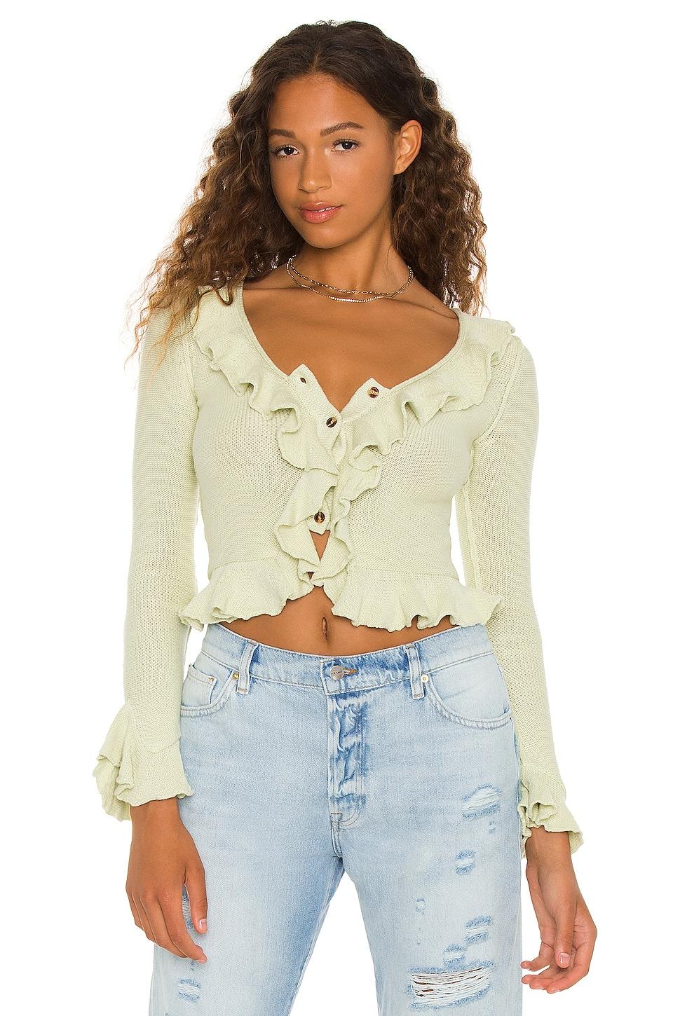 LPA Cotton Ruffle Sweater Cardigan in 