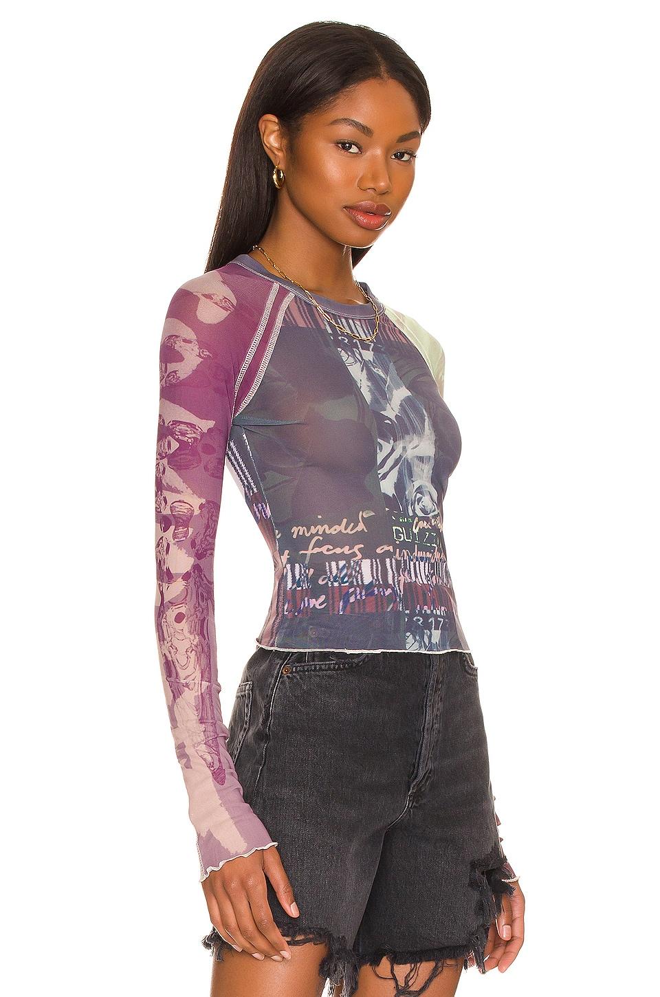 Danielle Guizio Raglan Long Sleeve Mesh Top in Purple | Lyst