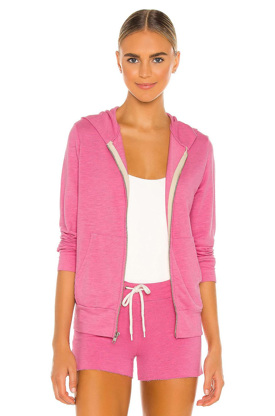 Monrow Cotton Supersoft Zip Up Hoodie in Hot Pink (Pink) - Lyst