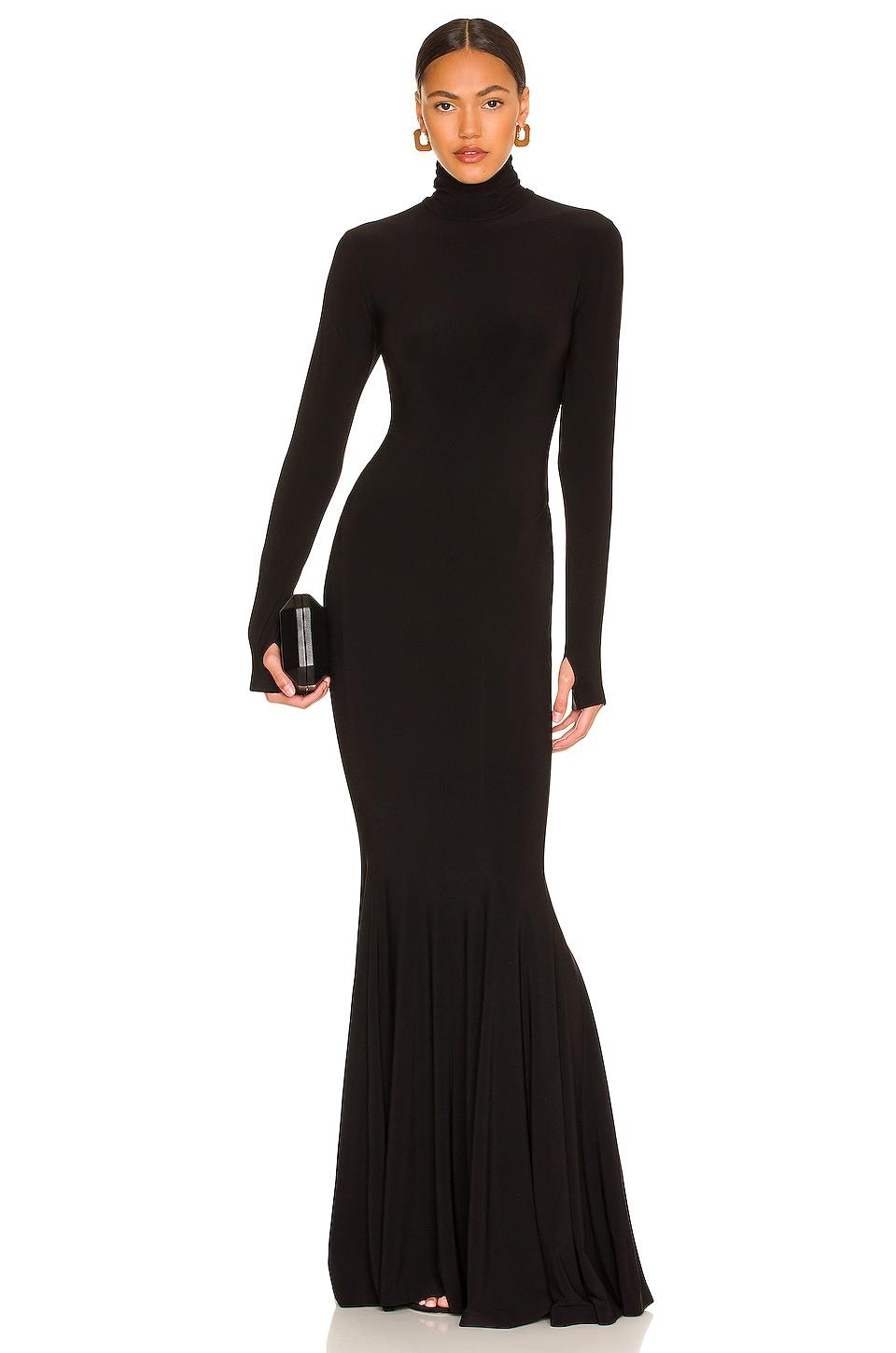 long sleeve black fishtail dress