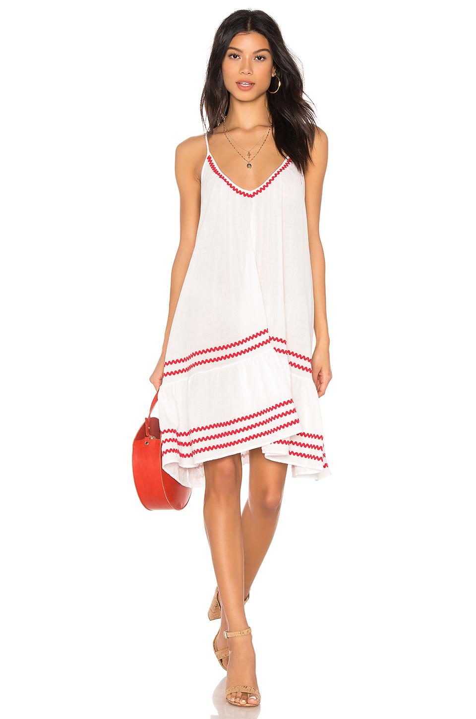 9seed Cotton St Tropez Ruffle Mini Dress in White & Red (White) - Lyst