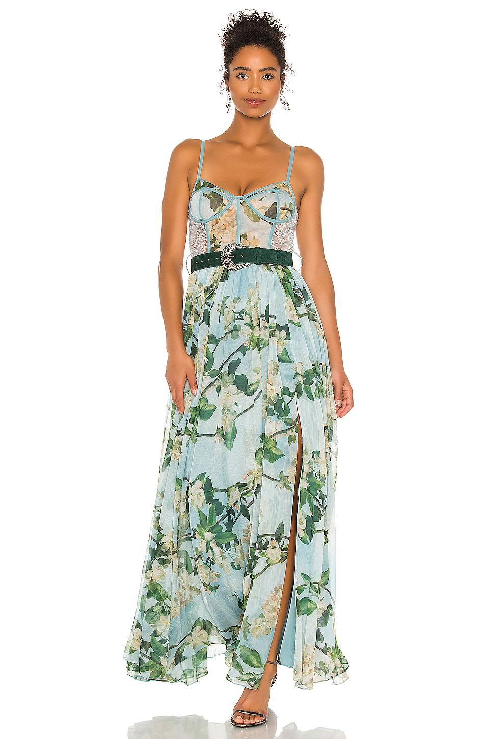 PATBO Floral Bustier Belted Maxi Dress in Blue | Lyst