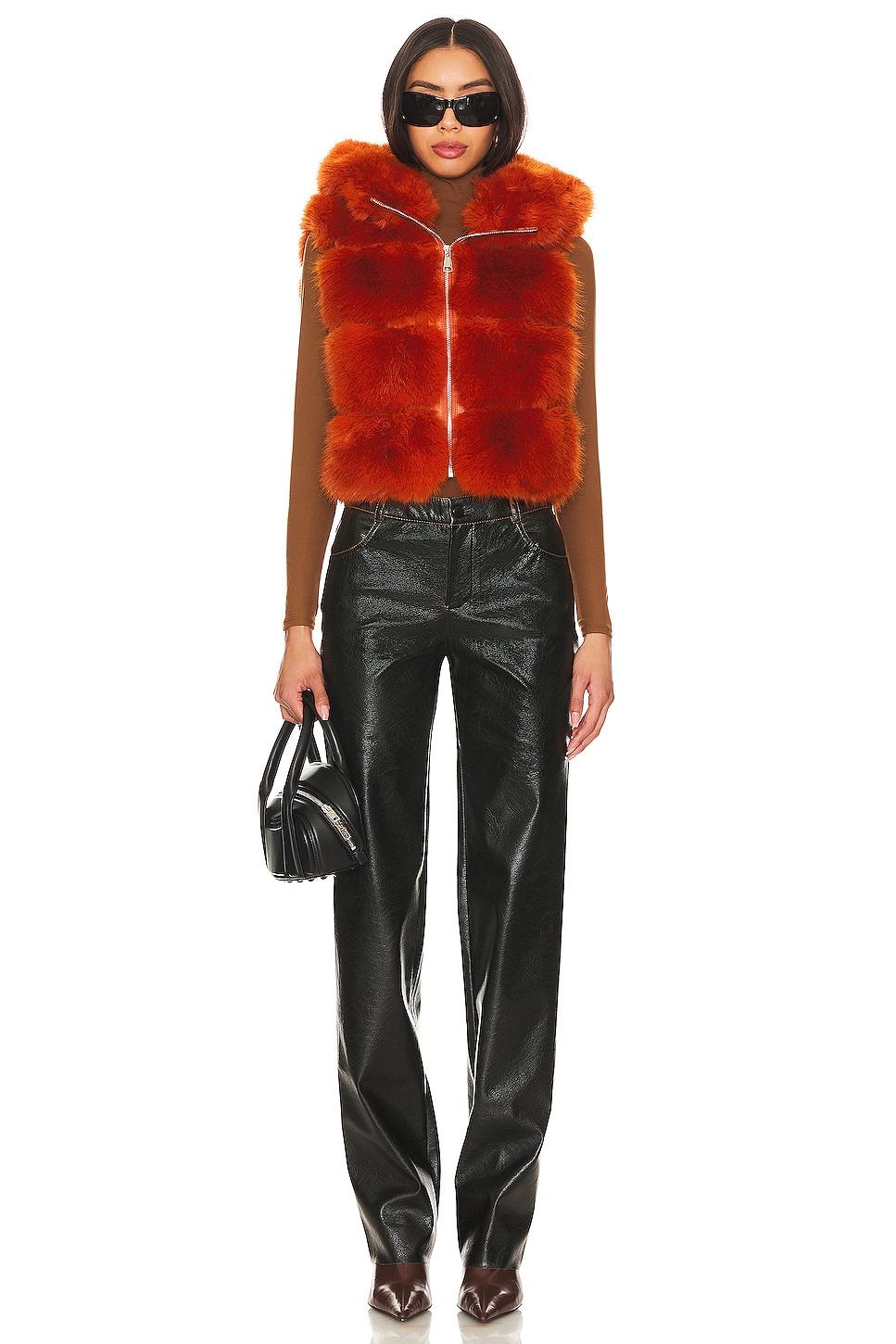 Adrienne Landau Faux Fur Hooded Vest in Red | Lyst