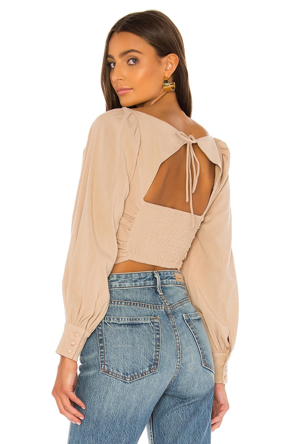 MAJORELLE Synthetic Emily Top, Plain Pattern in Beige (Natural) - Lyst