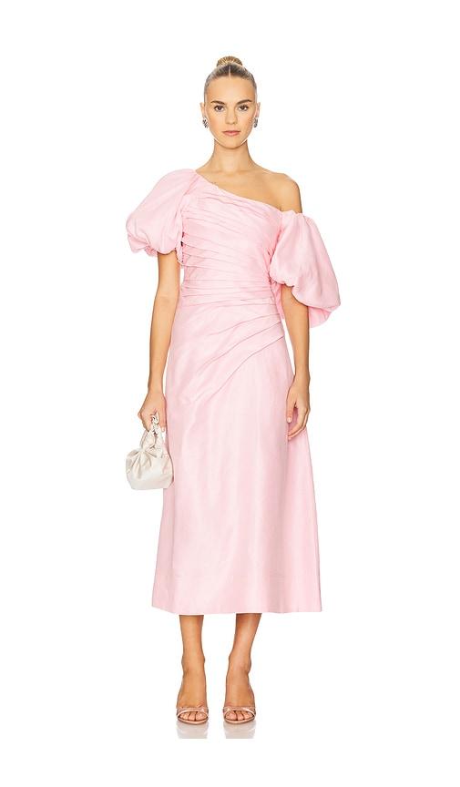 Aje. Cadence Ruched Midi Dress in Pink | Lyst