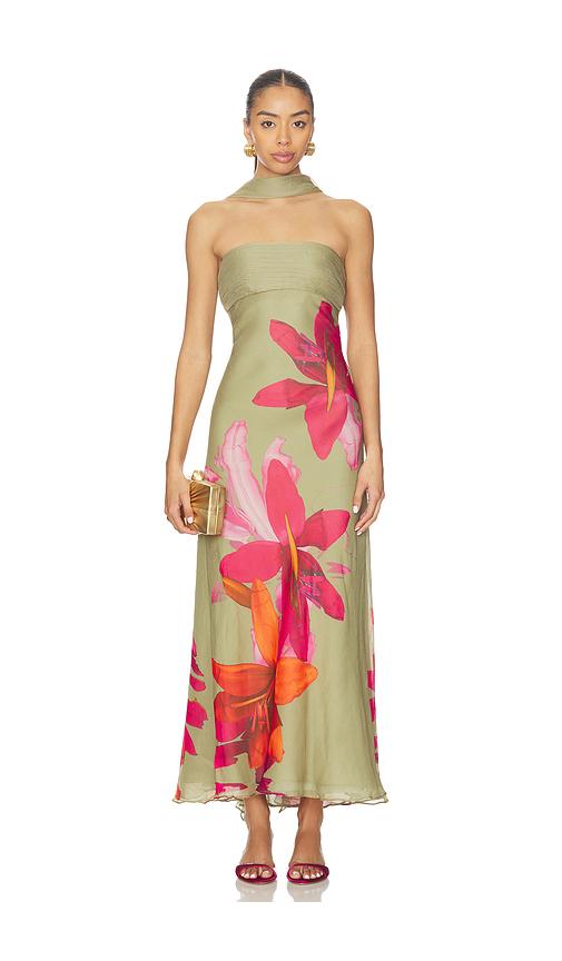 strapless open back dress Giada Pleated Strapless Dress in Green by AMUR