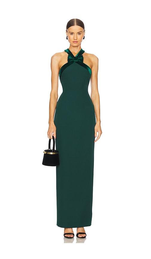 slim fit dress slacks Callie Satin Gown in Emerald by Sau Lee main image 1