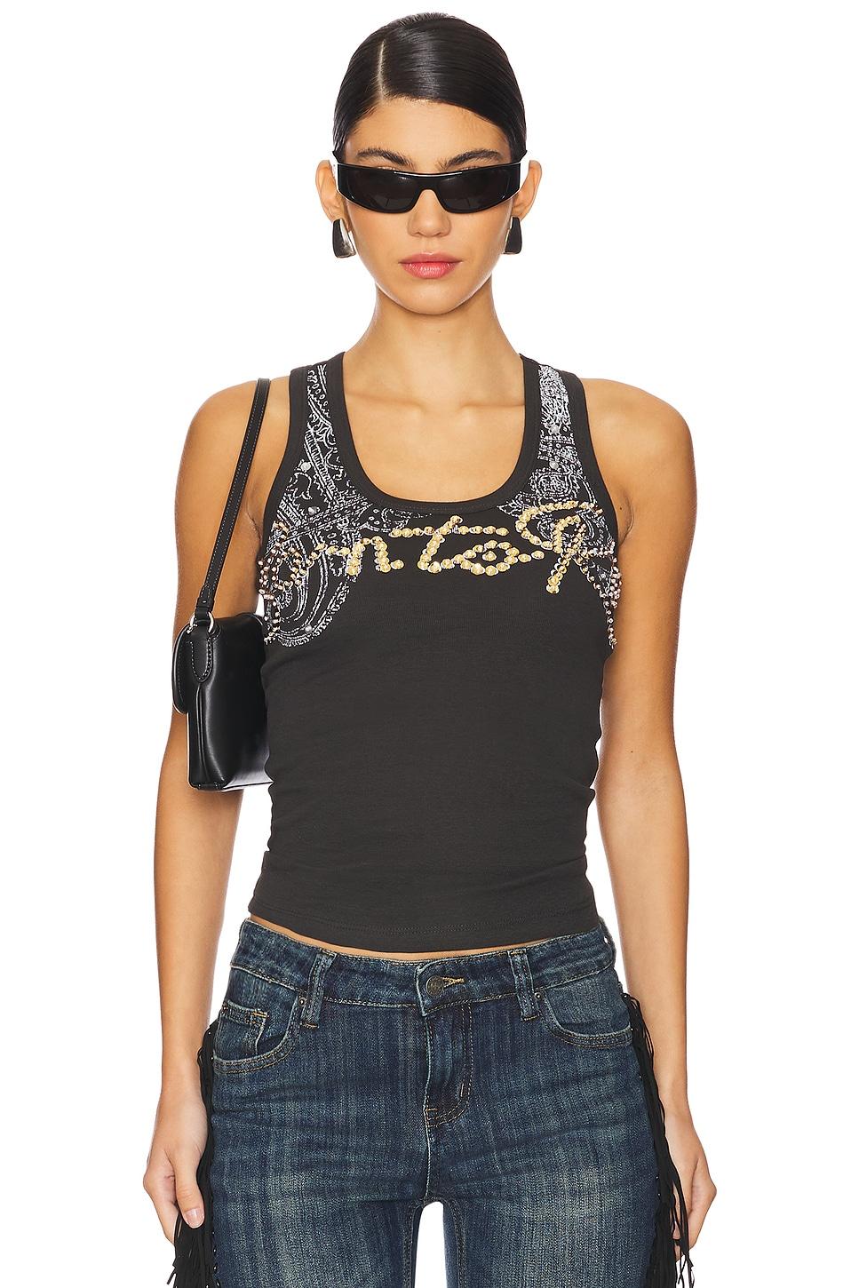 Jaded London レディース ブラック Sequin Slogan Vest トップス