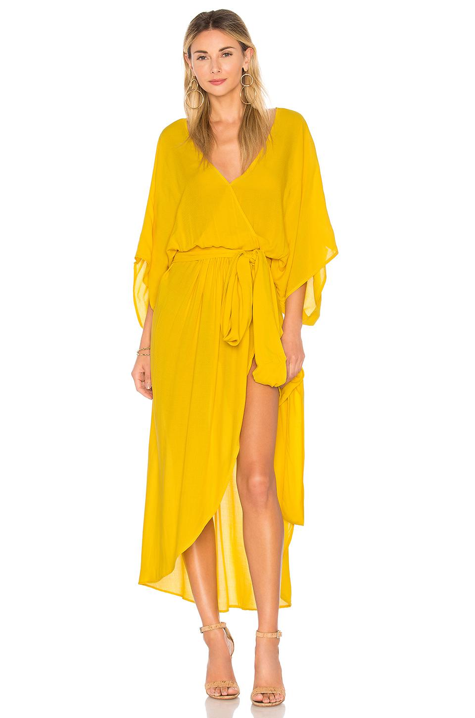Indah Quill Kimono Maxi Dress in Yellow Lyst