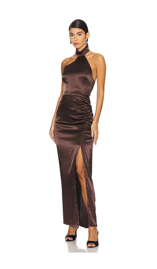 more to come darcy halter dress Darcey Maxi in Brown Selena Maxi