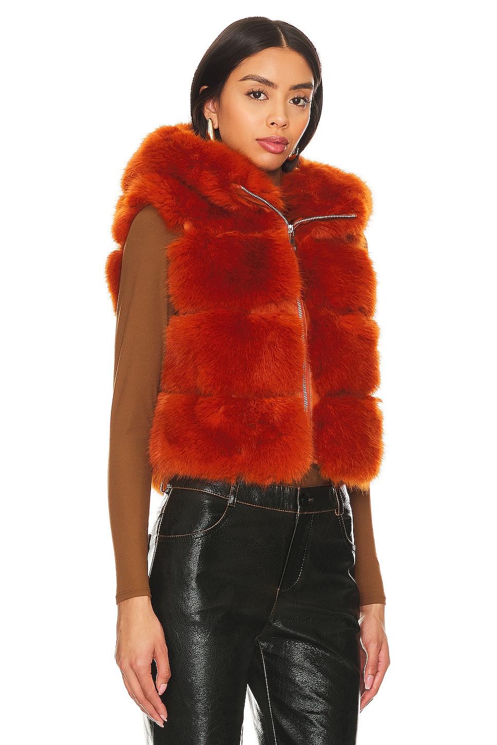 Adrienne Landau Faux Fur Hooded Vest in Red | Lyst