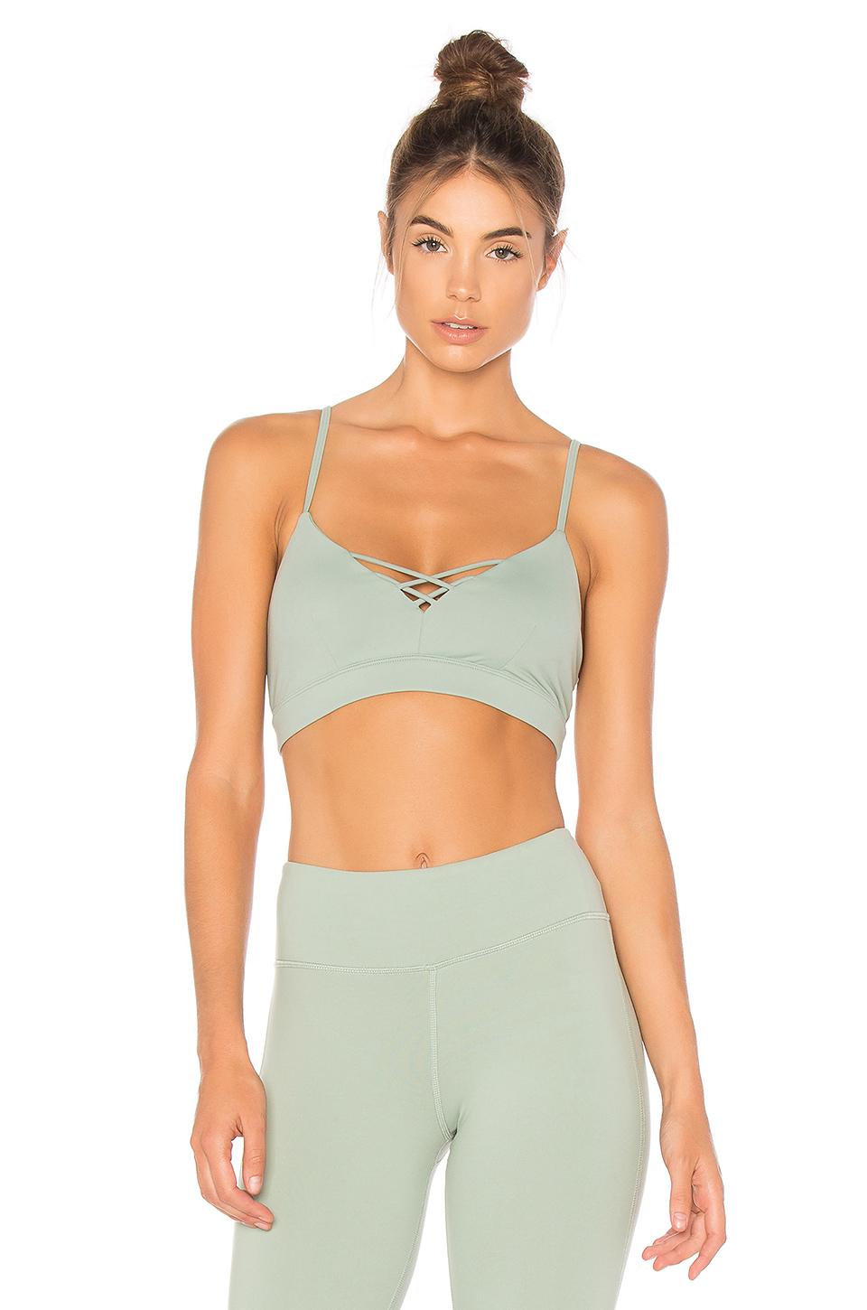 Alo Yoga Womens Green Interlace Strappy Sports Bra Top