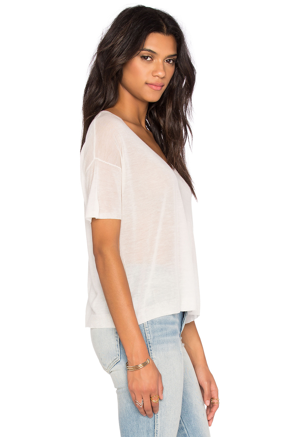 Enza costa V Neck Short Sleeve Crop Tee in White | Lyst
