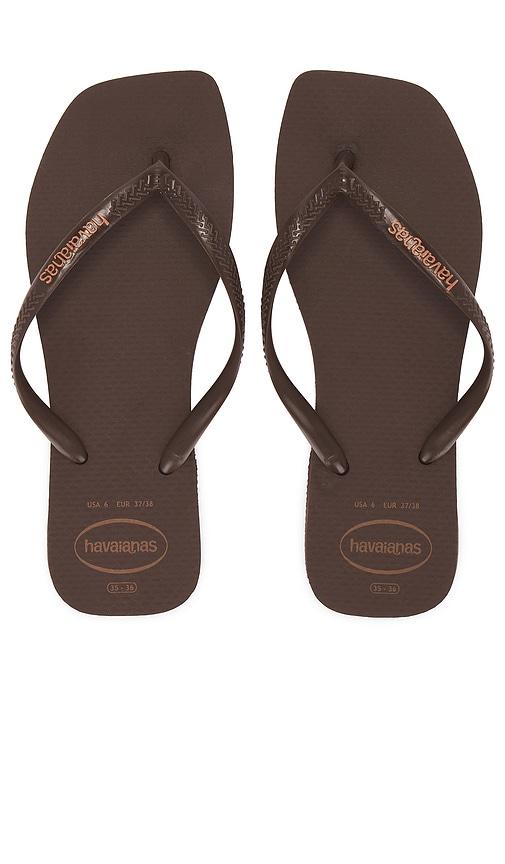 Havaianas Slim Square Logo Flip Flops in Brown Lyst UK