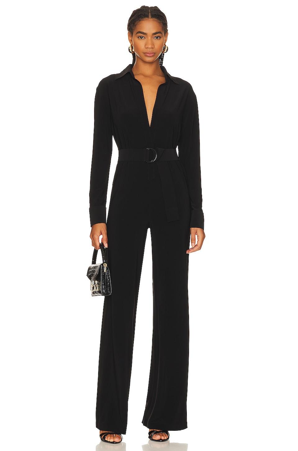 Norma Kamali Shirt Straight Leg Jumpsuit With Collar Stand in Black | Lyst