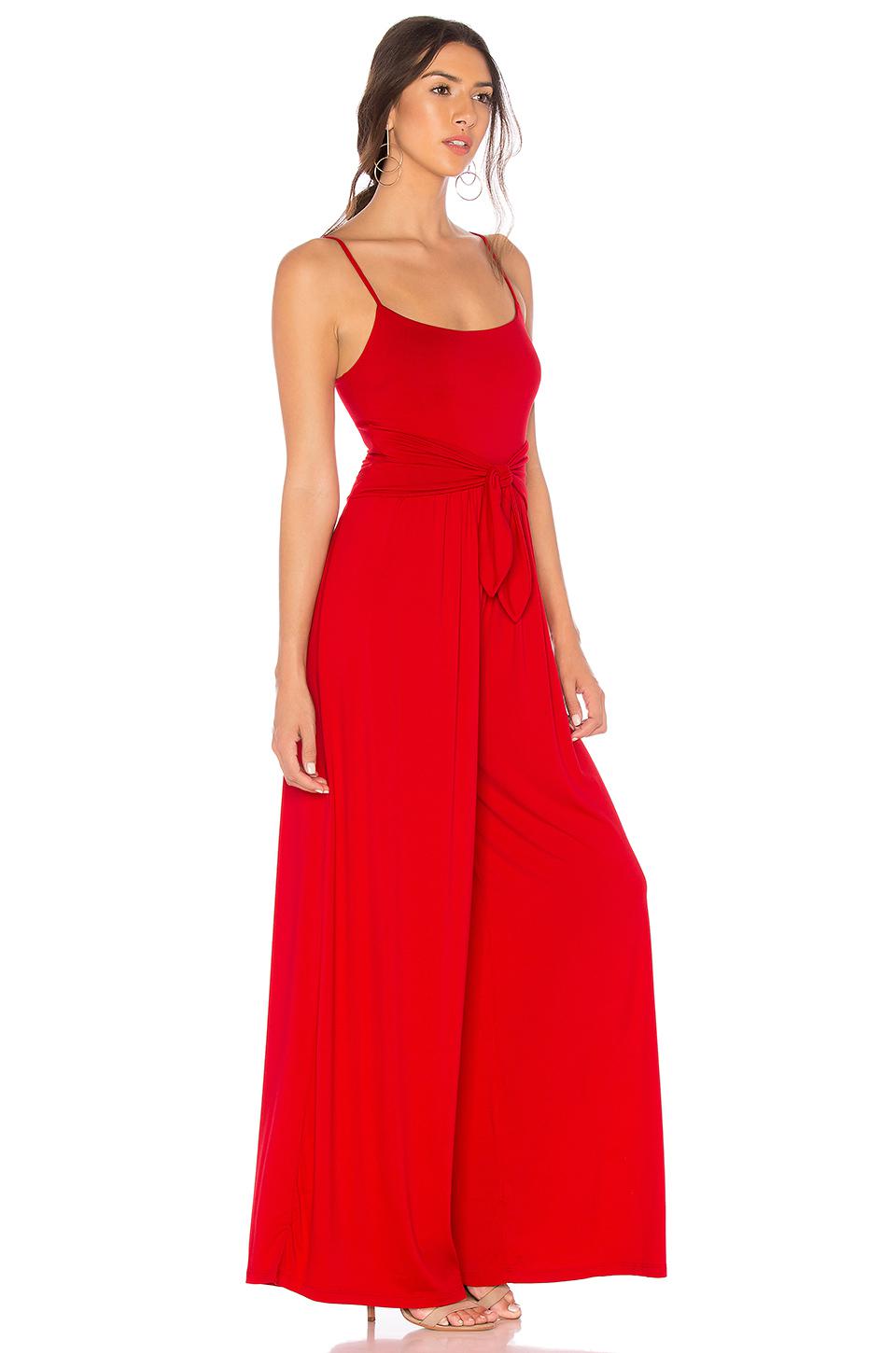 red flowy jumpsuit