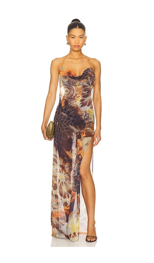 Jaded London Dahlia Cowl Beaded Dress in Brown | Lyst