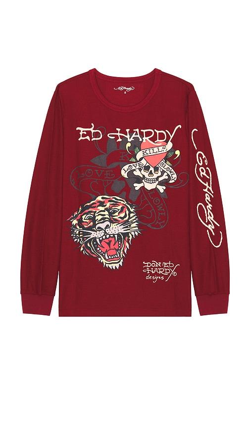 Ed Hardy Tiger Skull Long Sleeve Thermal Tee in Red for Men Lyst UK
