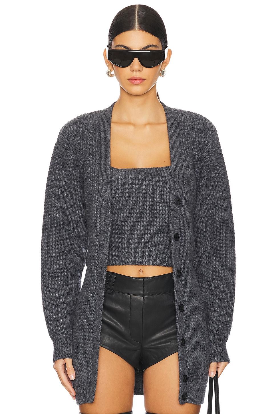 Alexander Wang レディース グレー Ribbed Bilayer V-neck Cardigan 