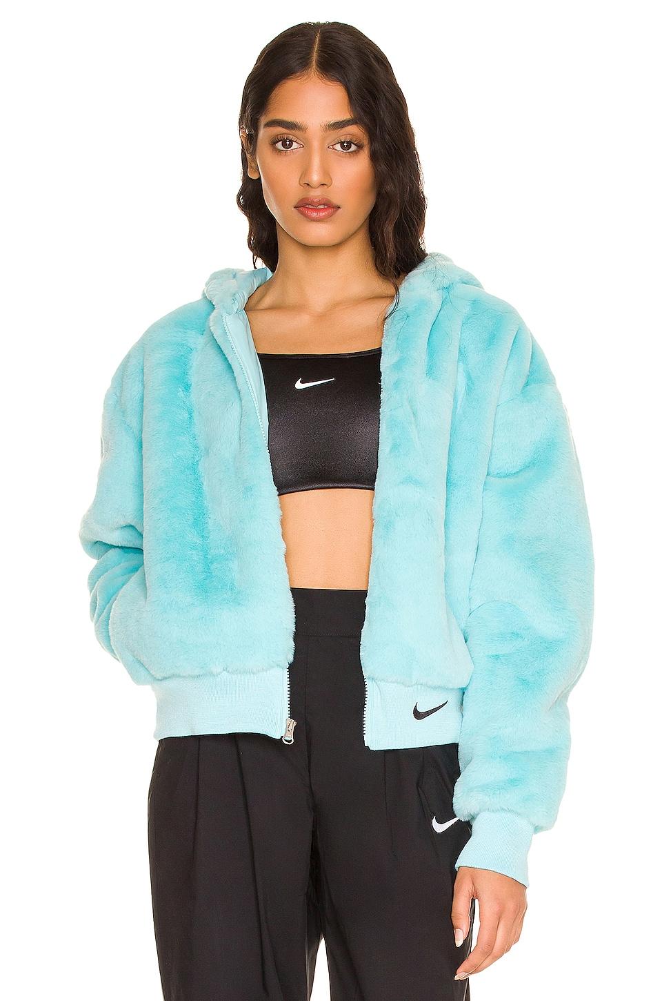 Nike Nsw Essential Faux Fur Jacket in Blue | Lyst