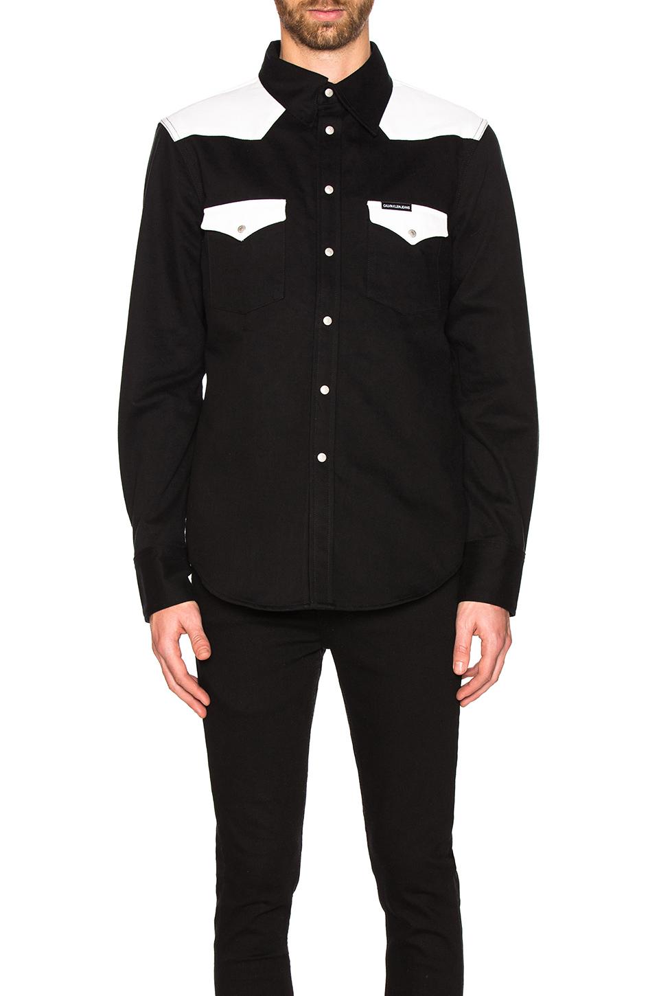 Calvin Klein Color Block Western Shirt in Black for Men | Lyst