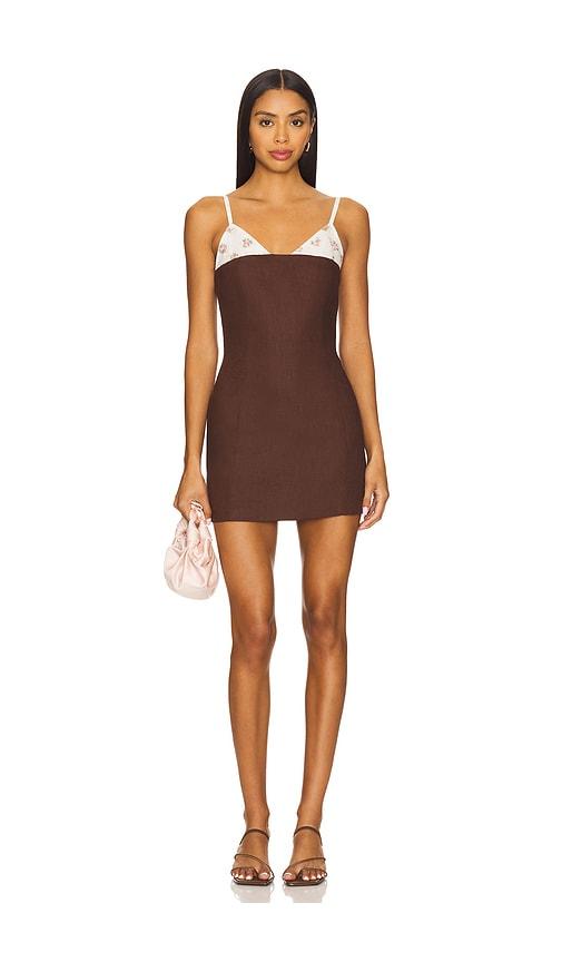 Milkwhite Mini Dress With Bra Top in Brown